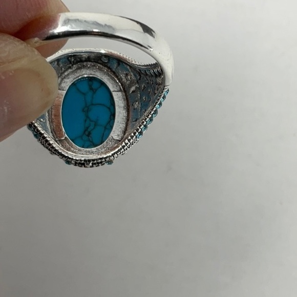 Turquoise ring with silver/gold electroplated band, size 10 - Picture 3 of 6